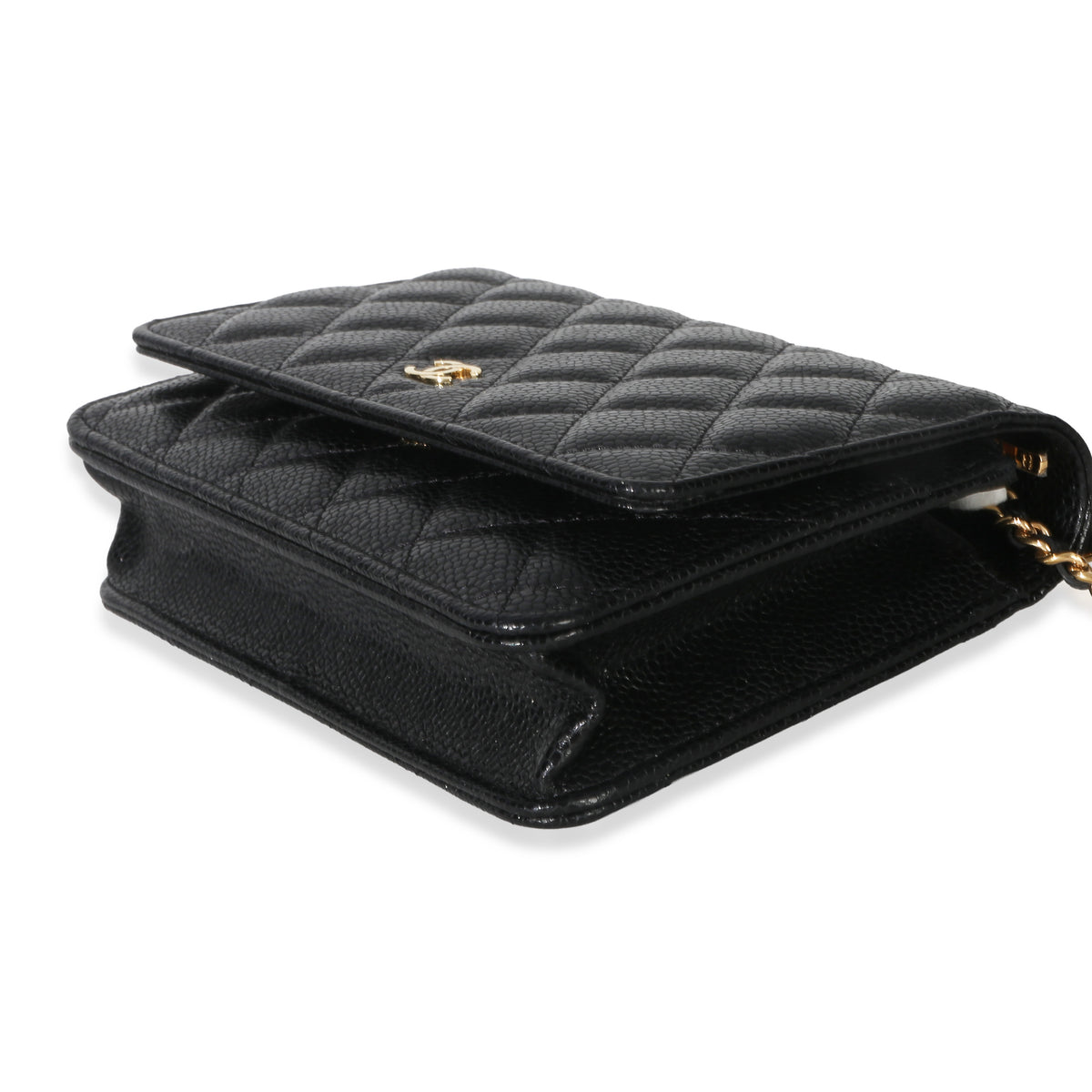 Chanel Black Quilted Caviar Classic Wallet On Chain Handbag box