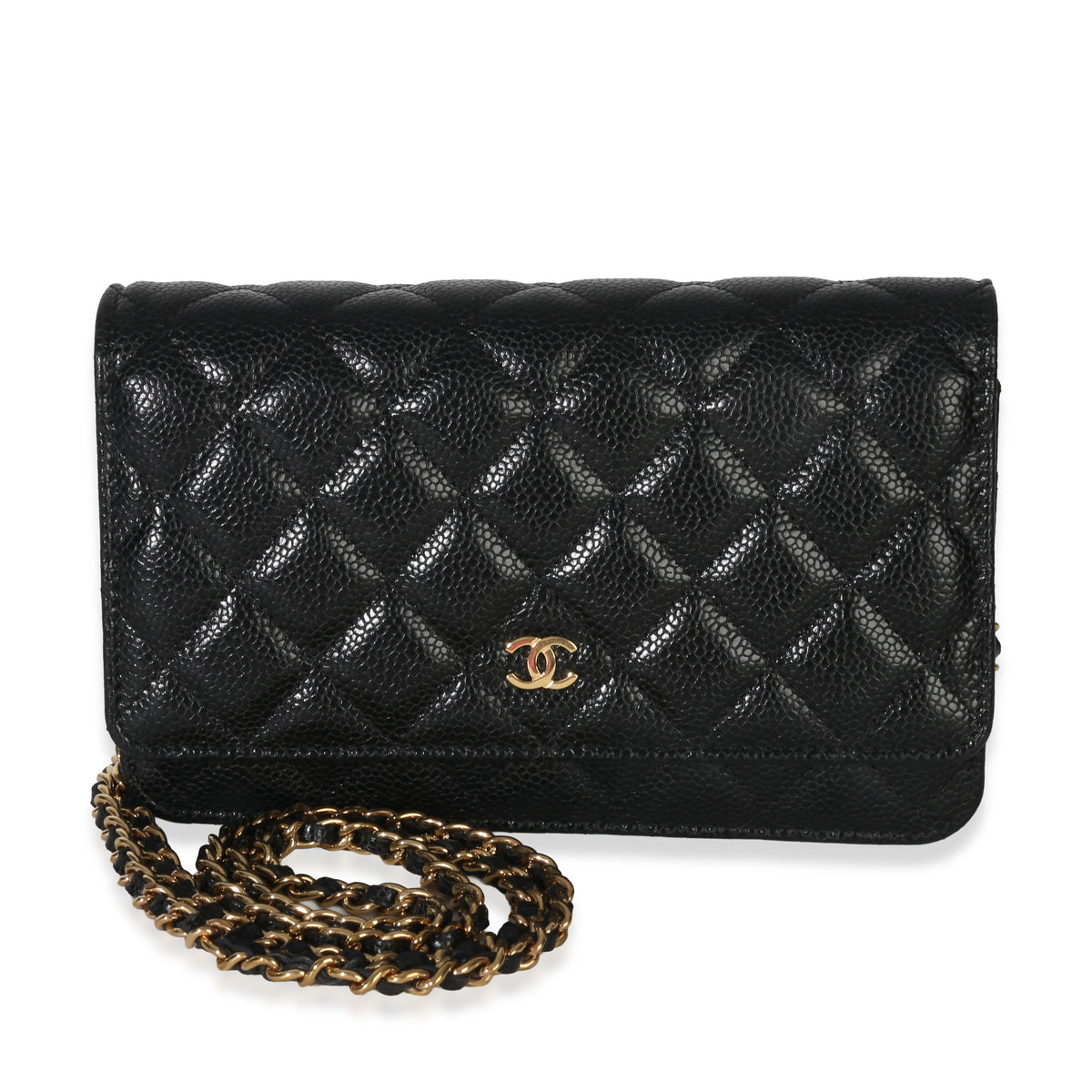 Chanel Black Quilted Caviar Classic Wallet On Chain Handbag fv