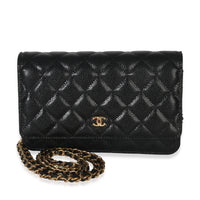 Chanel Black Quilted Caviar Classic Wallet On Chain Handbag fv