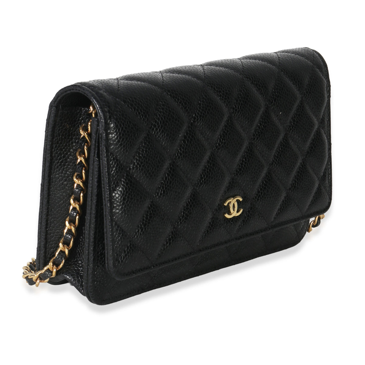Chanel Black Quilted Caviar Classic Wallet On Chain Handbag pv