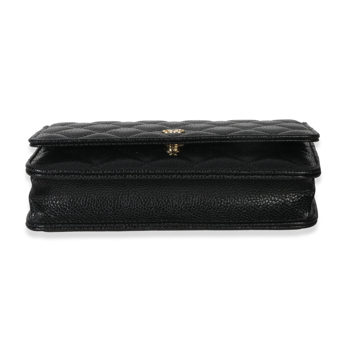 Chanel Black Quilted Caviar Classic Wallet On Chain Handbag stamp