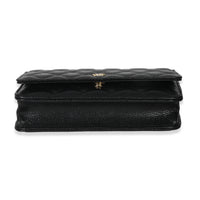 Chanel Black Quilted Caviar Classic Wallet On Chain Handbag stamp