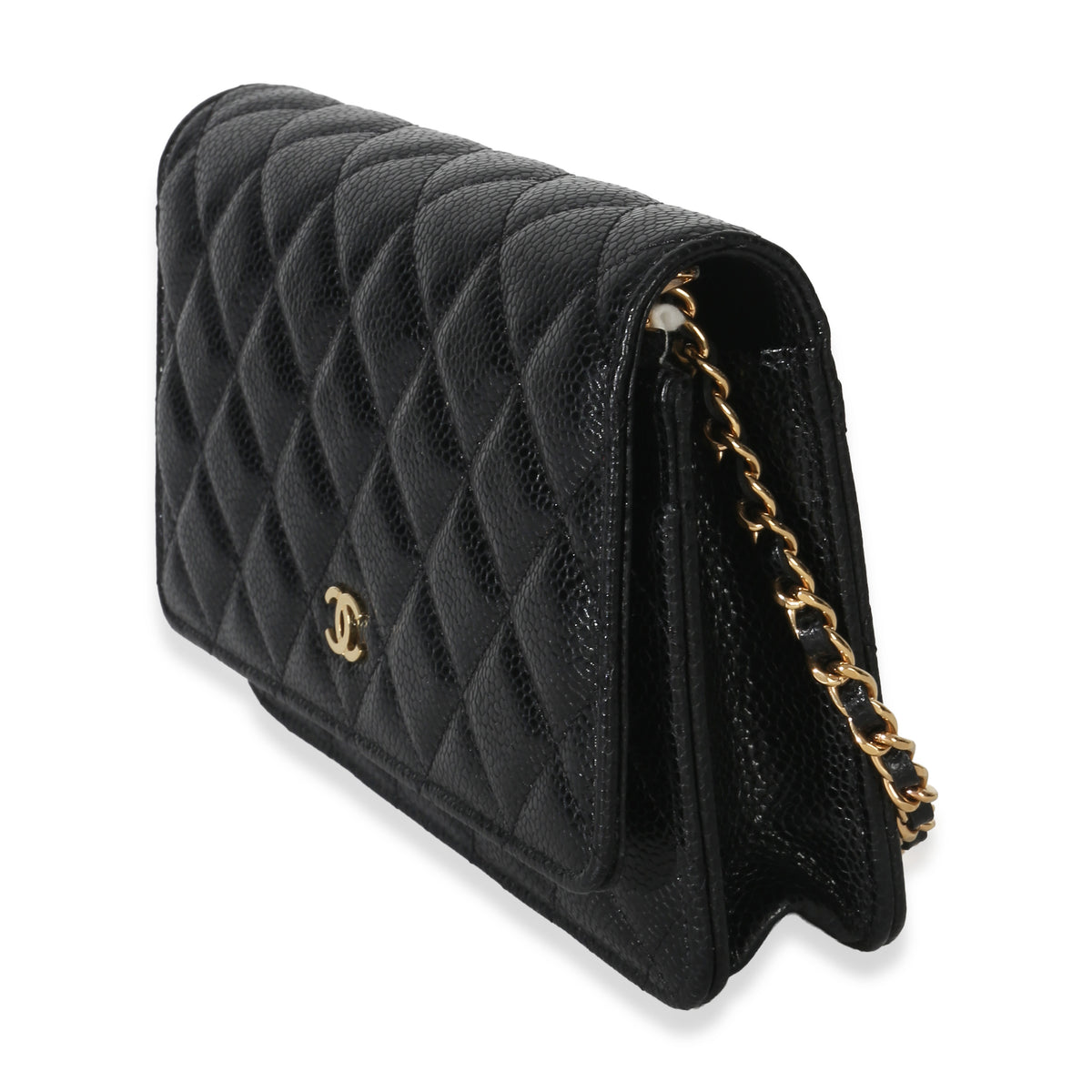 Chanel Black Quilted Caviar Classic Wallet On Chain Handbag sv