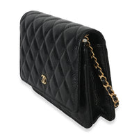 Chanel Black Quilted Caviar Classic Wallet On Chain Handbag sv