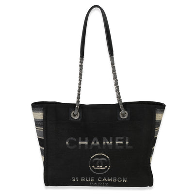 Chanel Blue Canvas Striped Small Deauville Shopping Tote Handbag fv