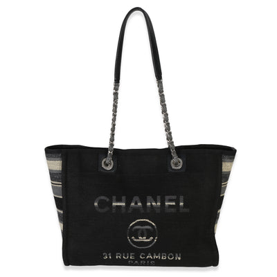 Chanel Blue Canvas Striped Small Deauville Shopping Tote Handbag fv