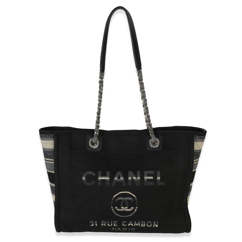 Chanel Blue Canvas Striped Small Deauville Shopping Tote Handbag fv