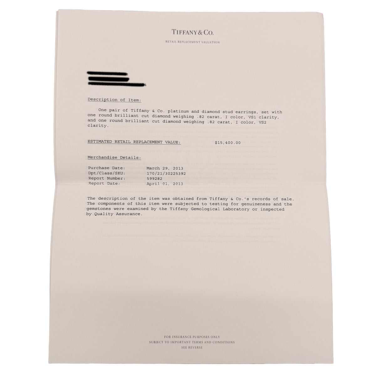 Tiffany & Co. Platinum Diamond Stud Earrings stamp