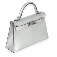 Hermès Argent Metallic Chevre Chamkilight Sellier Mini Kelly II 20 PHW Handbag stamp
