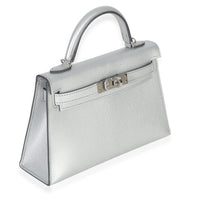 Hermès Argent Metallic Chevre Chamkilight Sellier Mini Kelly II 20 PHW Handbag stamp