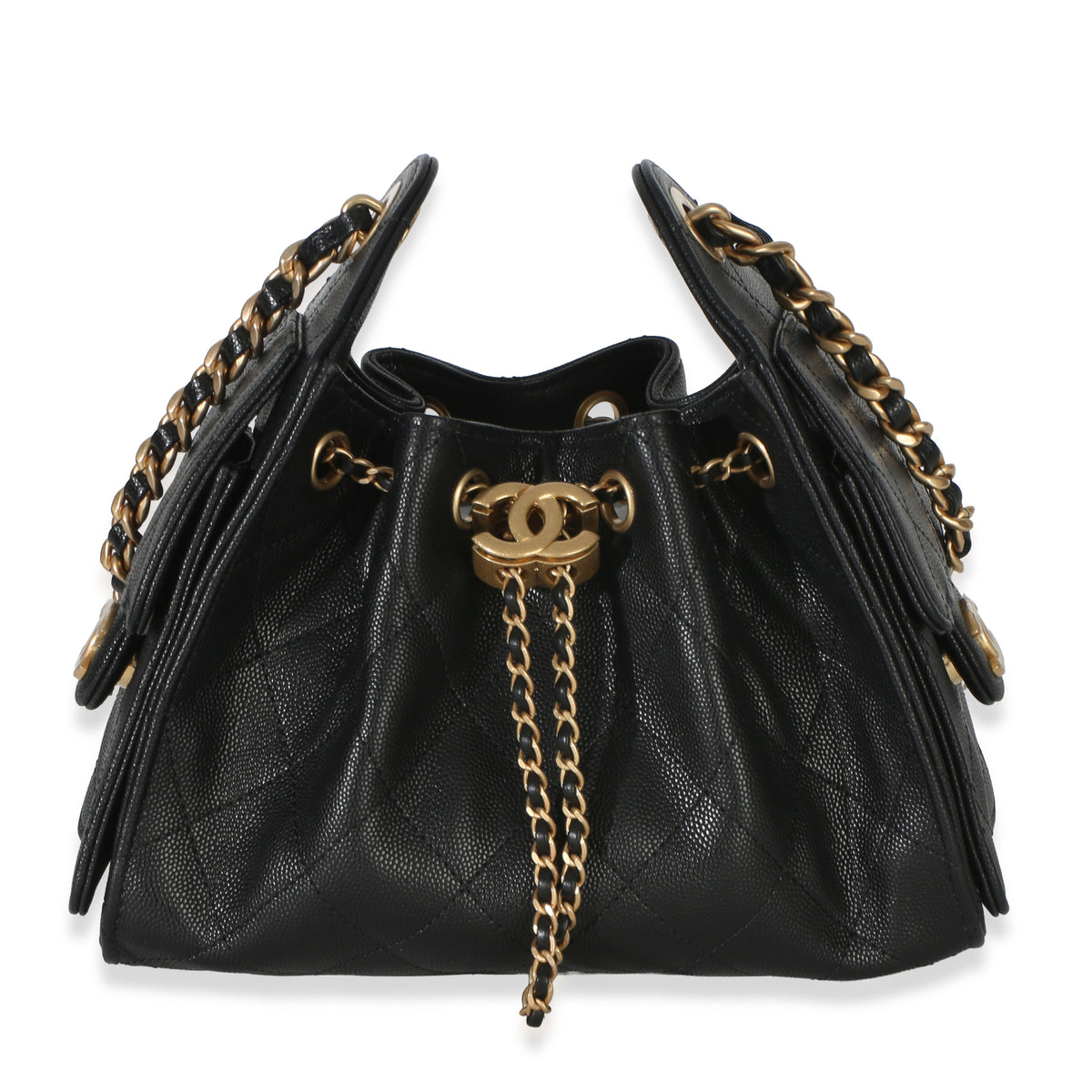 Chanel 26P Black Quilted Caviar Mini  25 Hobo Handbag Handbag fv