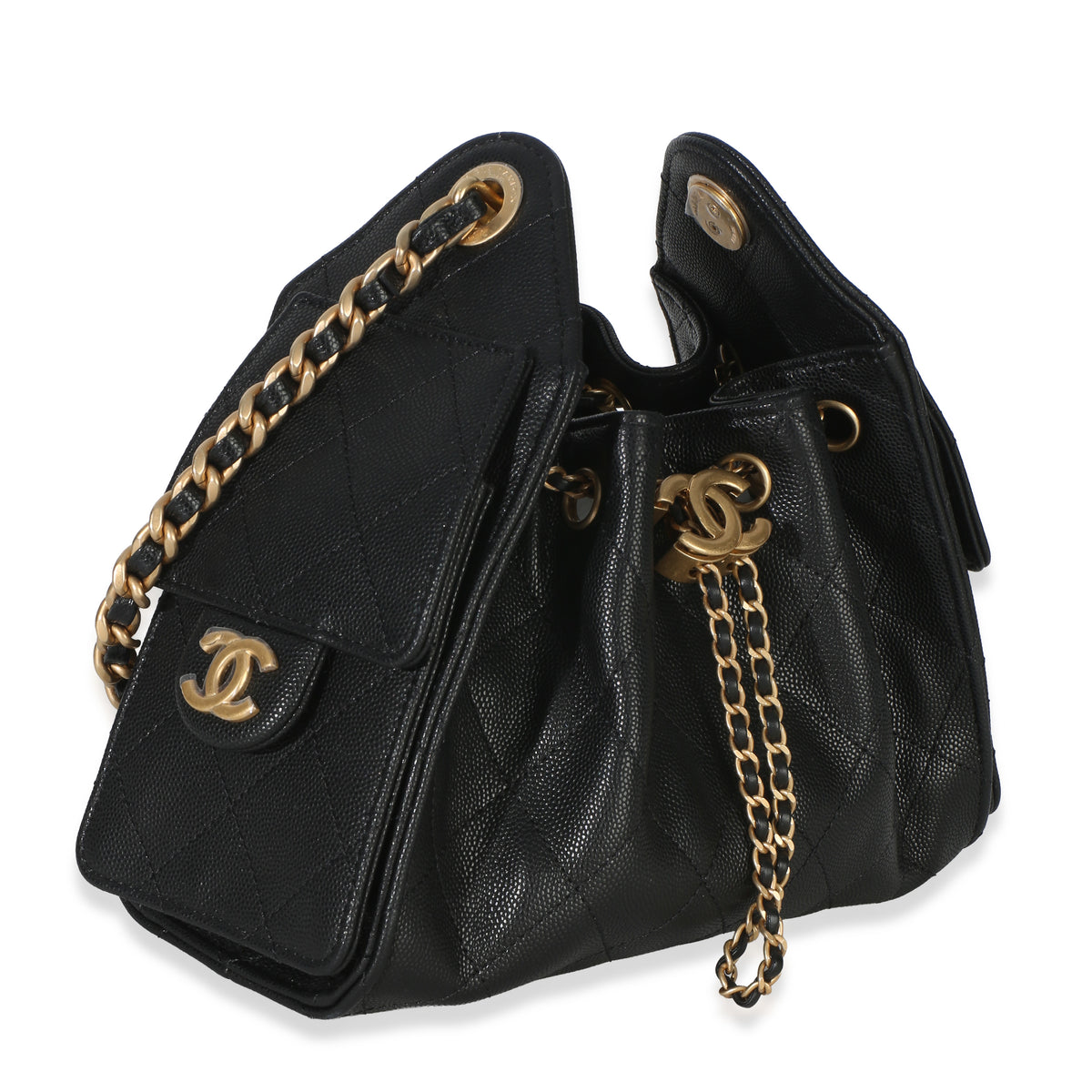 Chanel 26P Black Quilted Caviar Mini  25 Hobo Handbag Handbag pv