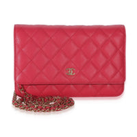 Chanel Dark Pink Quilted Caviar Wallet On Chain Handbag fv