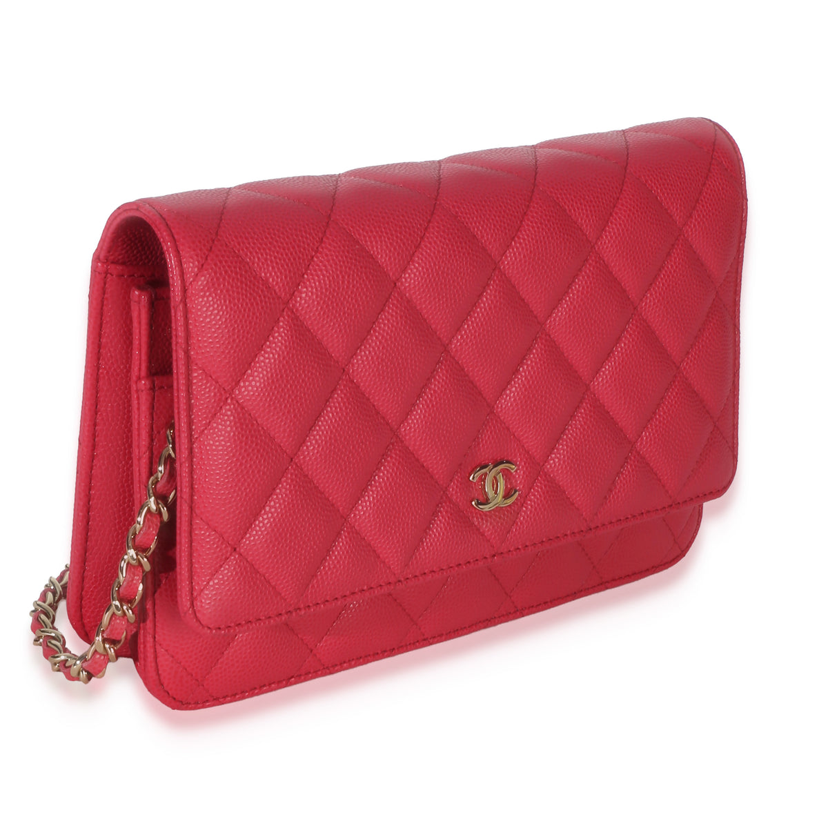 Chanel Dark Pink Quilted Caviar Wallet On Chain Handbag pv