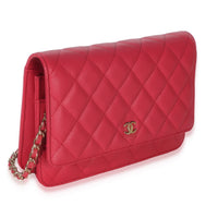 Chanel Dark Pink Quilted Caviar Wallet On Chain Handbag pv