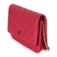 Chanel Dark Pink Quilted Caviar Wallet On Chain Handbag sv