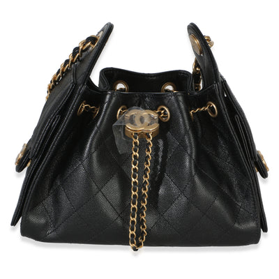 Chanel 26P Black Quilted Caviar Mini  25 Hobo Handbag Handbag fv