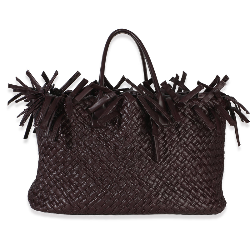 Bottega Veneta Burgundy Nappa Intrecciato Fringe Oversized Cabat Tote Handbag fv