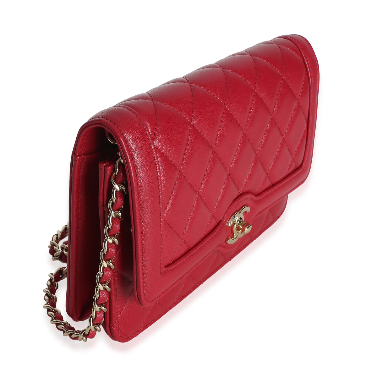 Chanel Red Quilted Lambskin Hold The Line CC Wallet On Chain Handbag pv