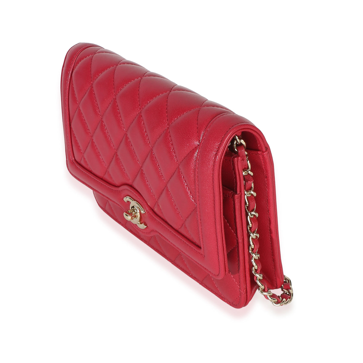 Chanel Red Quilted Lambskin Hold The Line CC Wallet On Chain Handbag sv