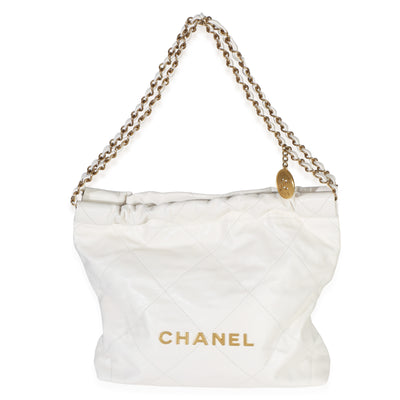 Chanel White Shiny Quilted Calfskin Small  22 Hobo Handbag id