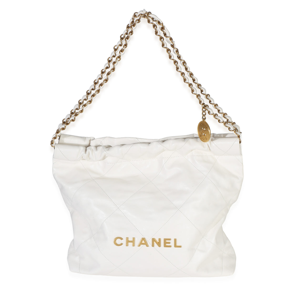 Chanel White Shiny Quilted Calfskin Small  22 Hobo Handbag id