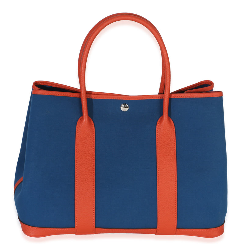Hermès Bleu Outremer Capucine Toile Officier Vache Country Garden Party 36 PHW Handbag fv