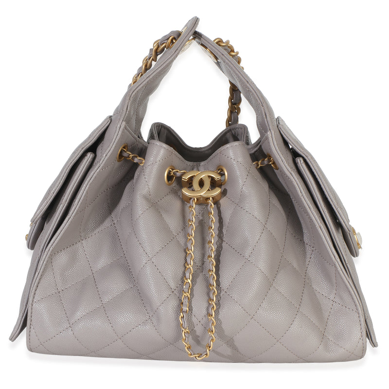 Chanel Grey Quilted Caviar Small  25 Hobo Handbag fv