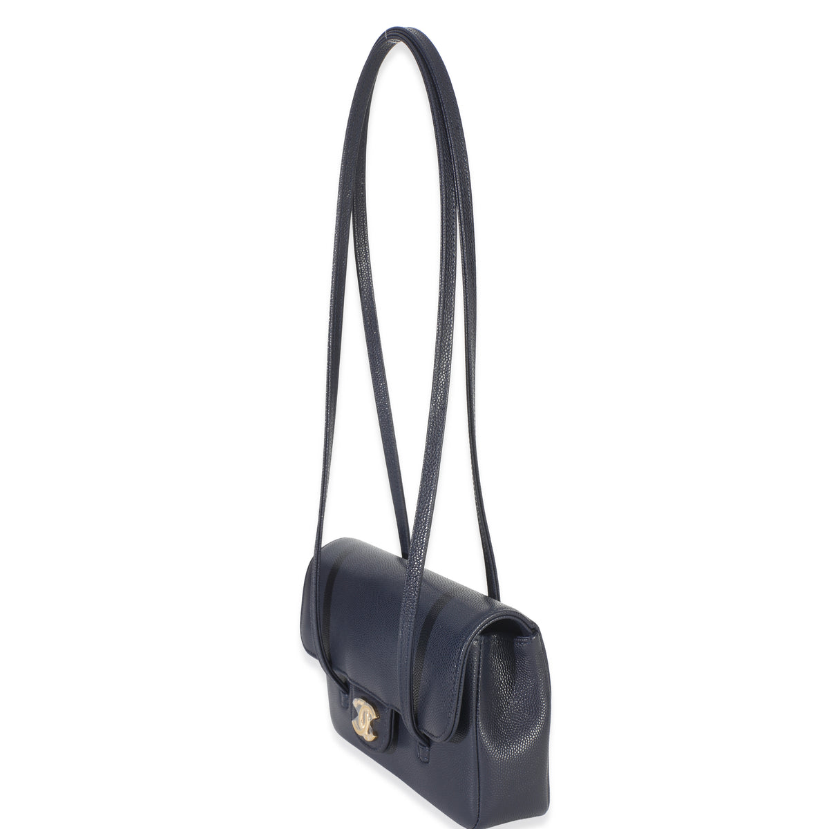 Chanel Navy Grained Shiny Calfskin Preppy Flap Bag Handbag sv