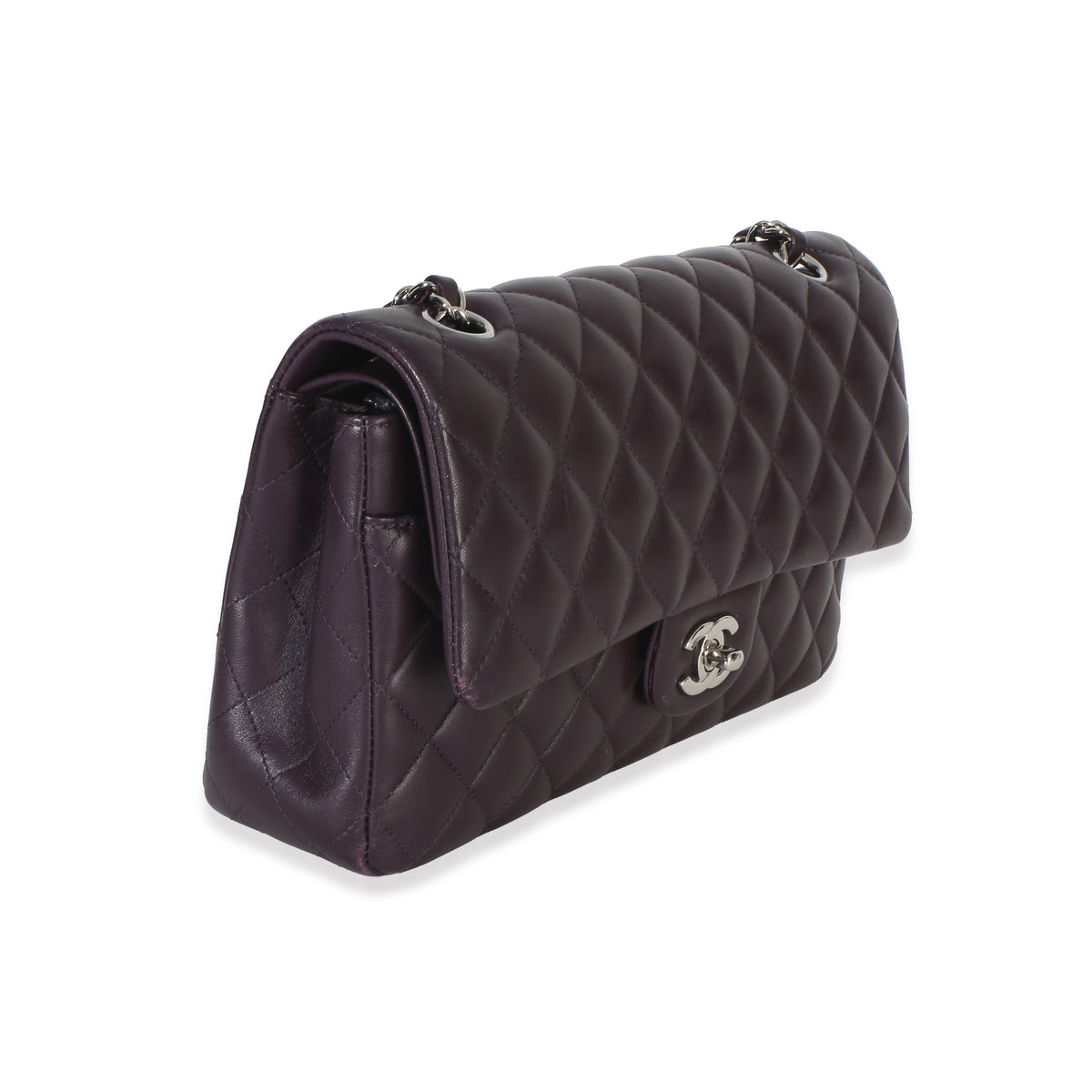 Chanel Purple Quilted Lambskin Medium Classic Double Flap Bag Handbag pv