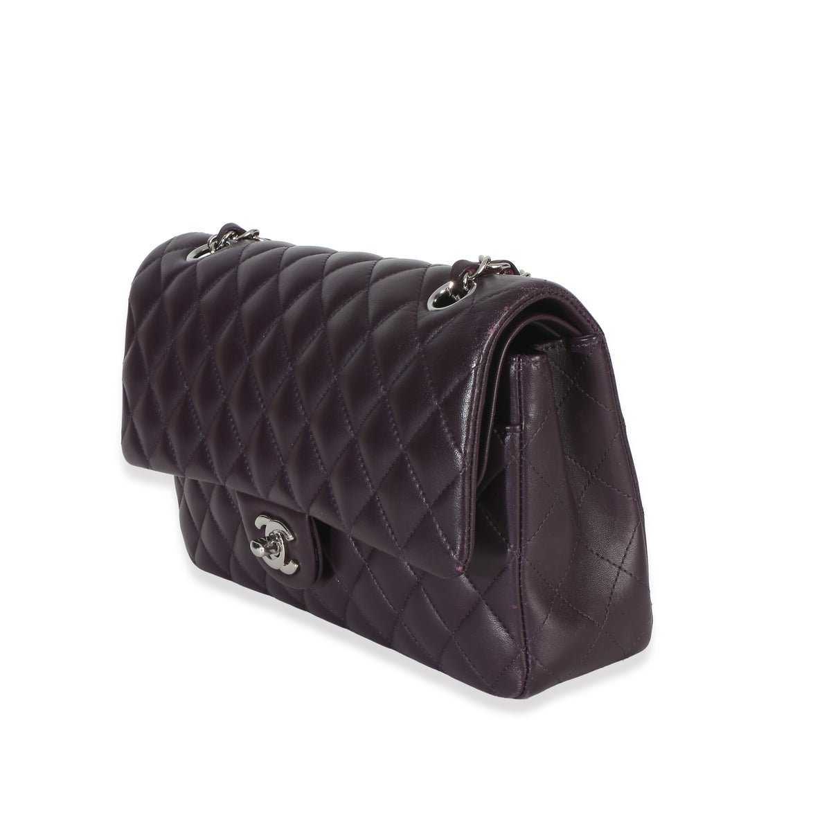Chanel Purple Quilted Lambskin Medium Classic Double Flap Bag Handbag sv
