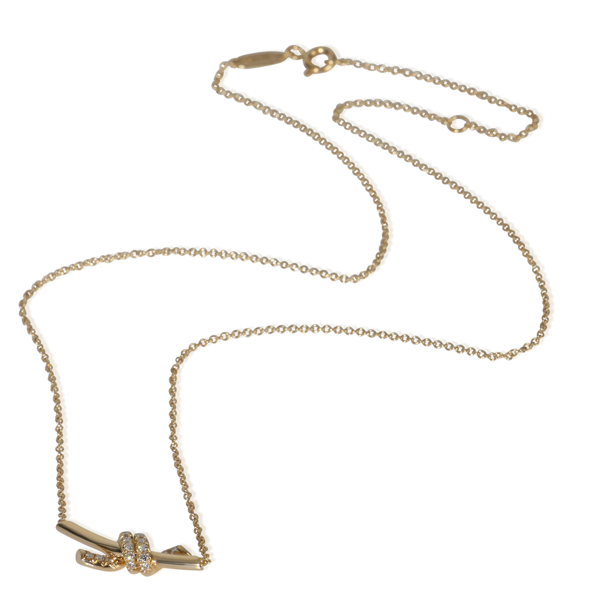 Tiffany & Co. Yellow Gold Diamond Small Model Knot Necklace pv