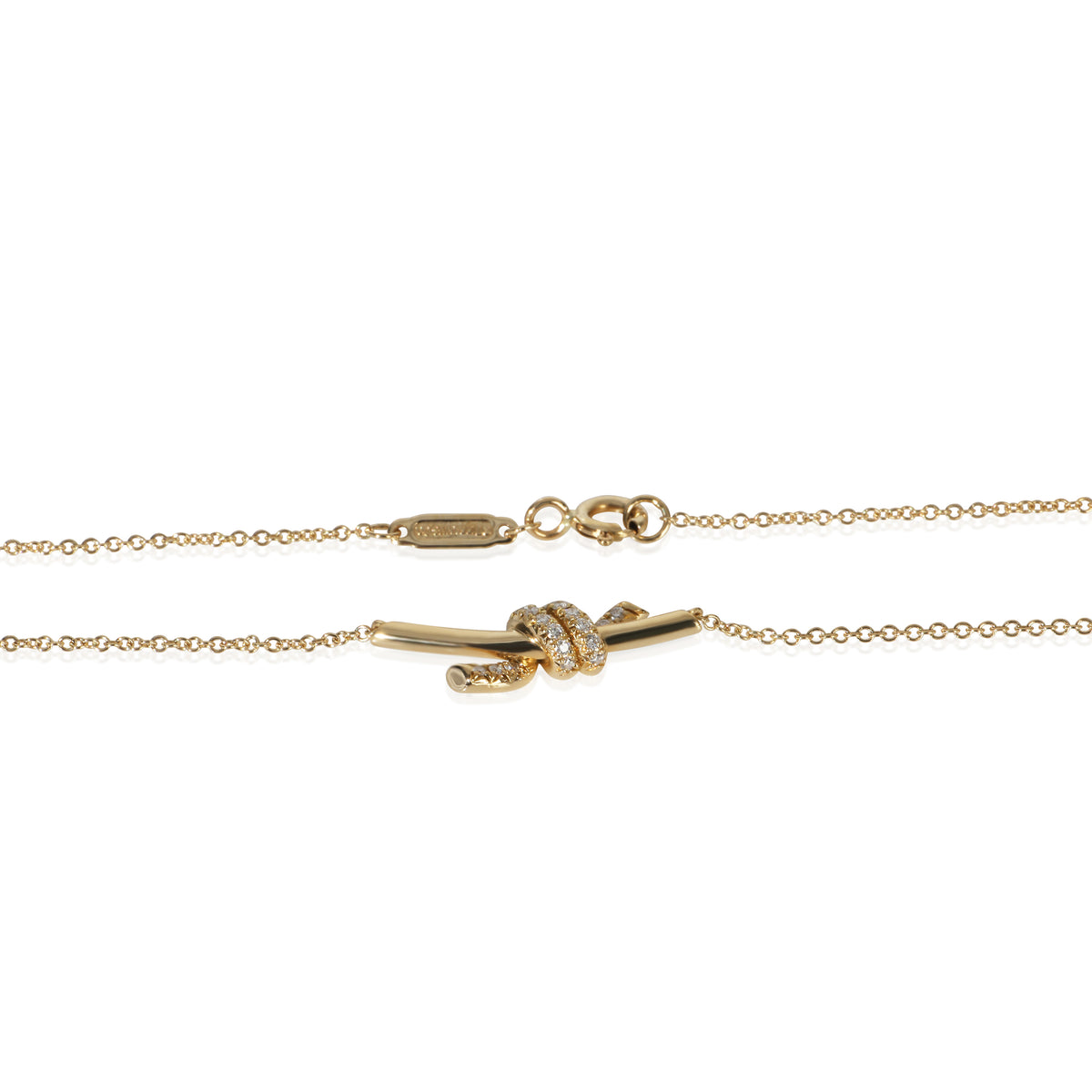 Tiffany & Co. Yellow Gold Diamond Small Model Knot Necklace sv