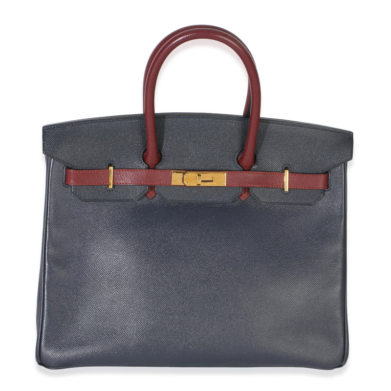 Hermès Vintage Rouge H Bleu Marine Courchevel Birkin 35 GHW Handbag fv