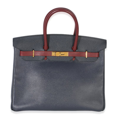 Hermès Vintage Rouge H Bleu Marine Courchevel Birkin 35 GHW Handbag fv
