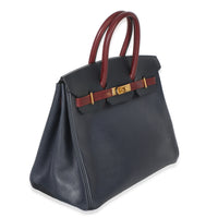 Hermès Vintage Rouge H Bleu Marine Courchevel Birkin 35 GHW Handbag pv