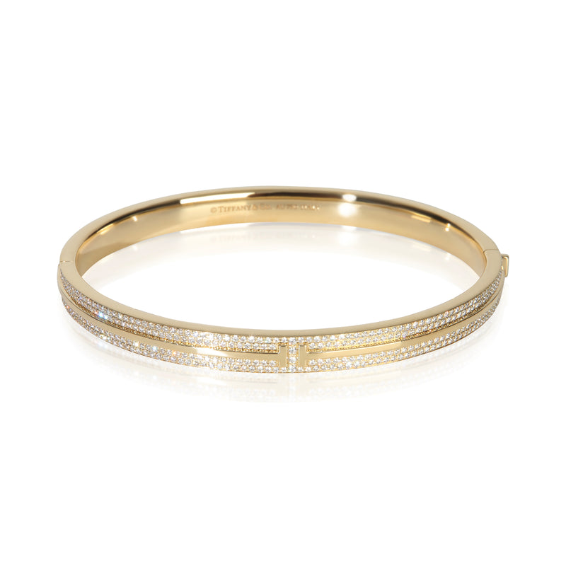 Tiffany & Co. Yellow Gold Diamond Tiffany T Hinged Bangle Bracelet fv