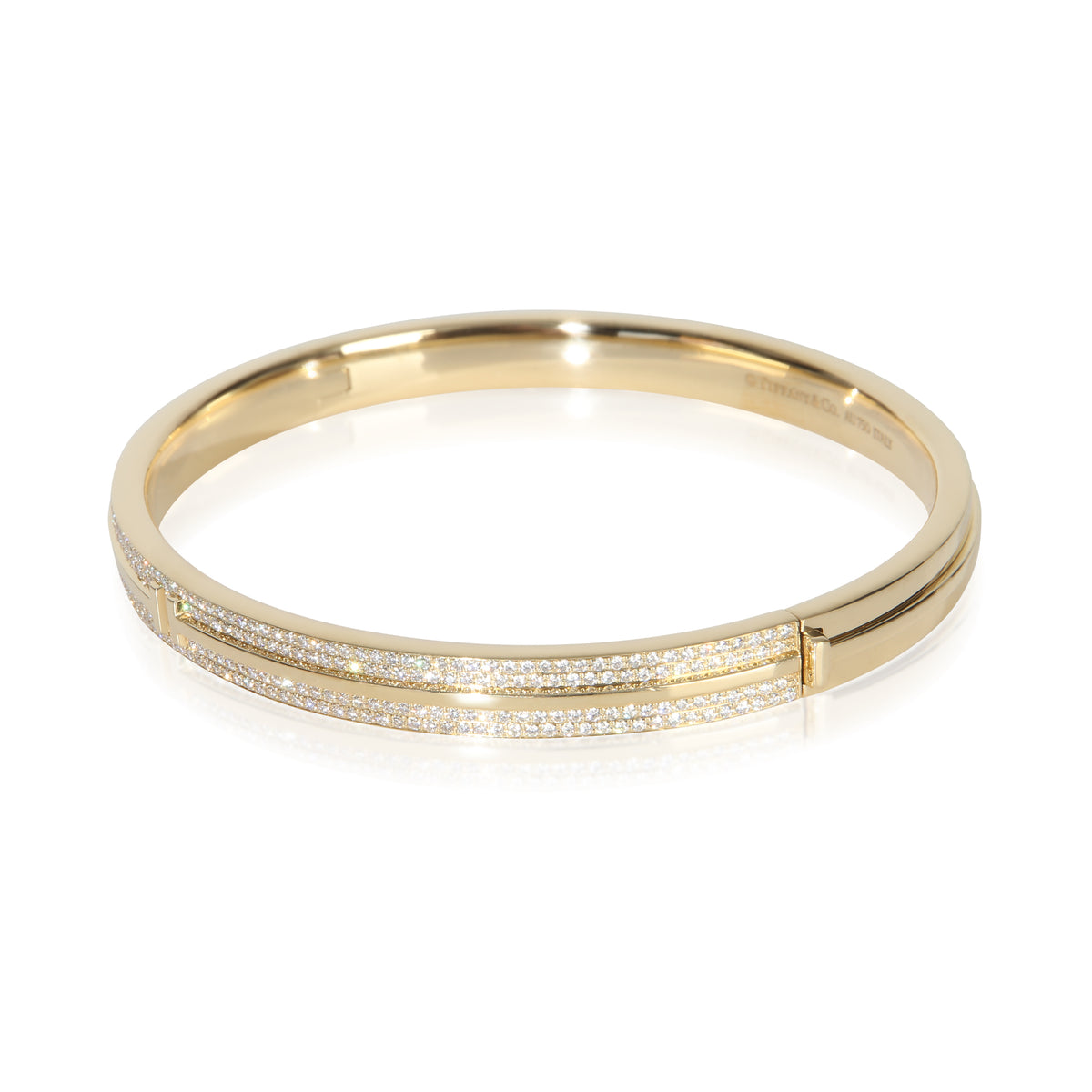 Tiffany & Co. Yellow Gold Diamond Tiffany T Hinged Bangle Bracelet sv