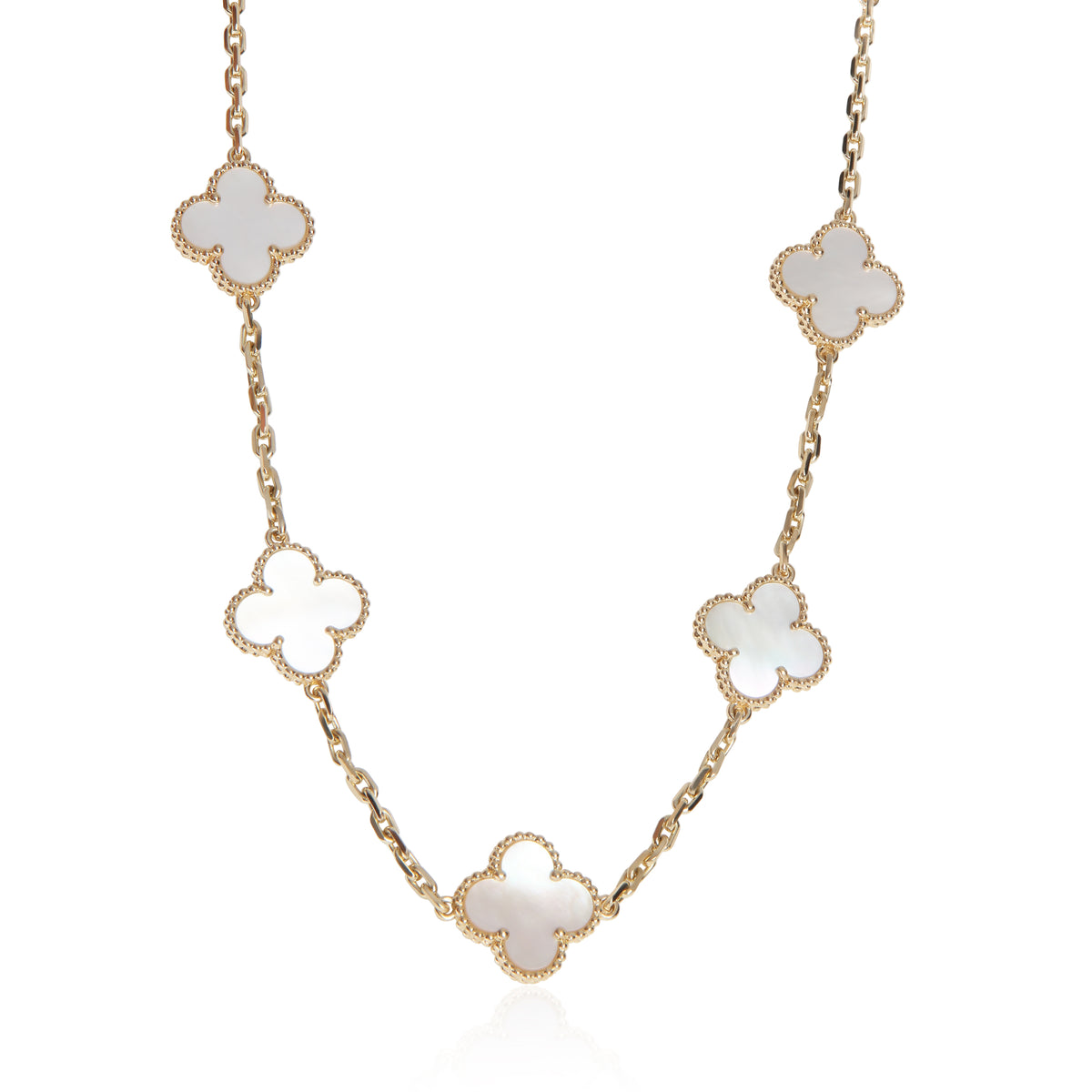 Van Cleef & Arpels Yellow Gold Mother Of Pearl Vintage Alhambra Necklace fv