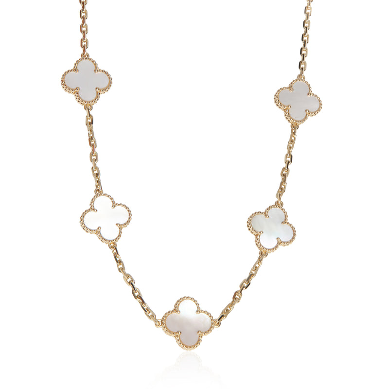Van Cleef & Arpels Yellow Gold Mother Of Pearl Vintage Alhambra Necklace fv