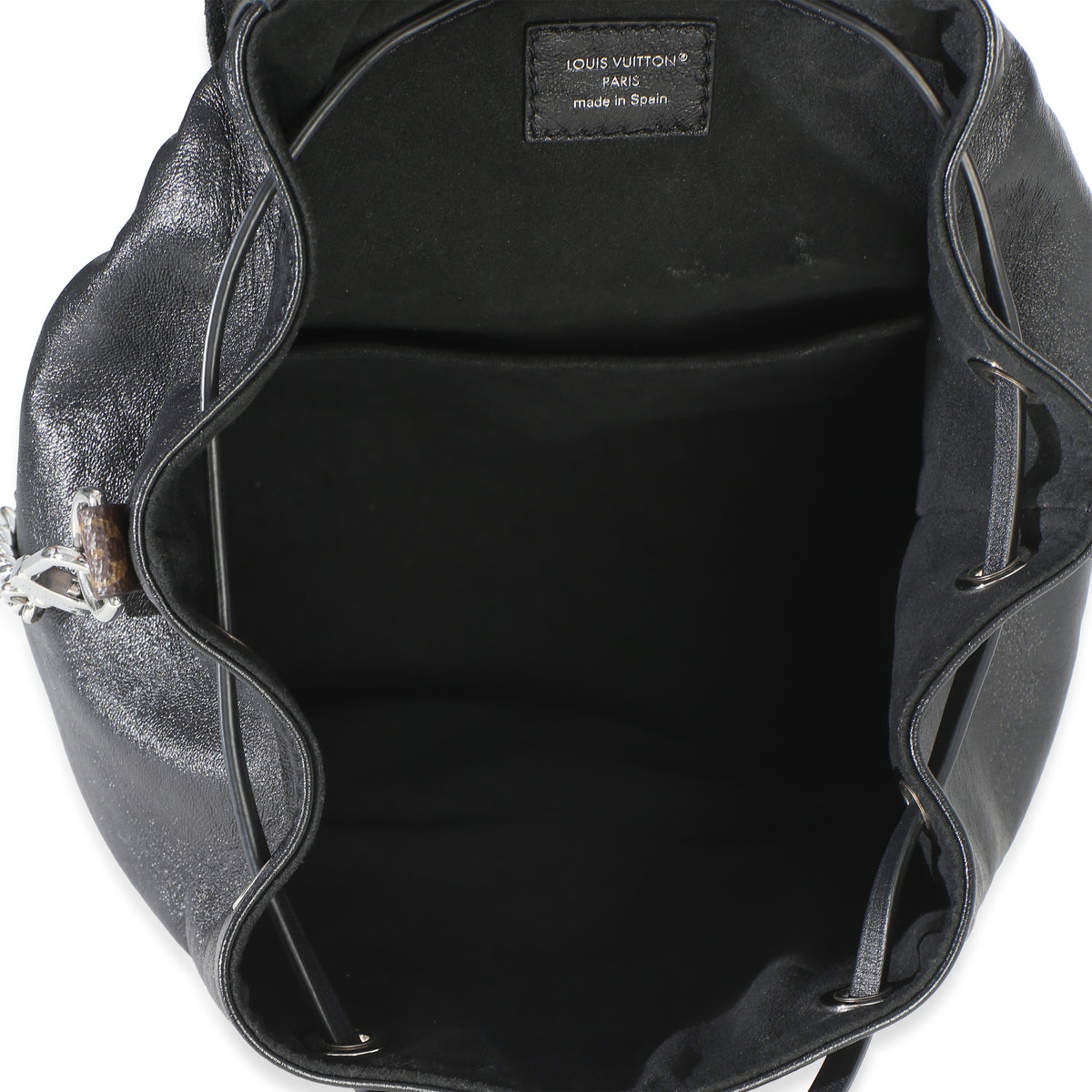 Louis Vuitton Black Lambskin Monogram Canvas Montsouris Vibe PM Handbag clasp