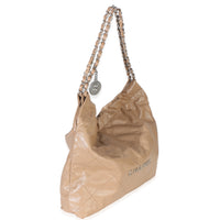 Chanel Beige Shiny Quilted Calfskin Small  22 Hobo Handbag pv