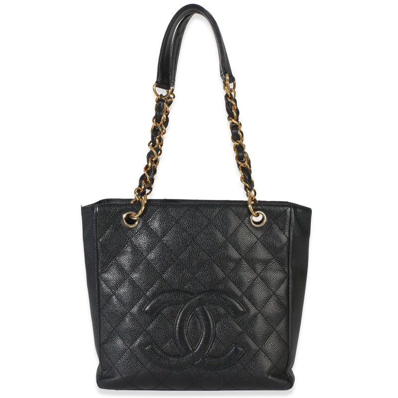 Chanel Black Quilted Caviar Petit Shopping Tote Handbag fv