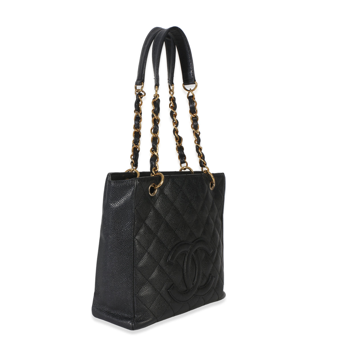 Chanel Black Quilted Caviar Petit Shopping Tote Handbag pv