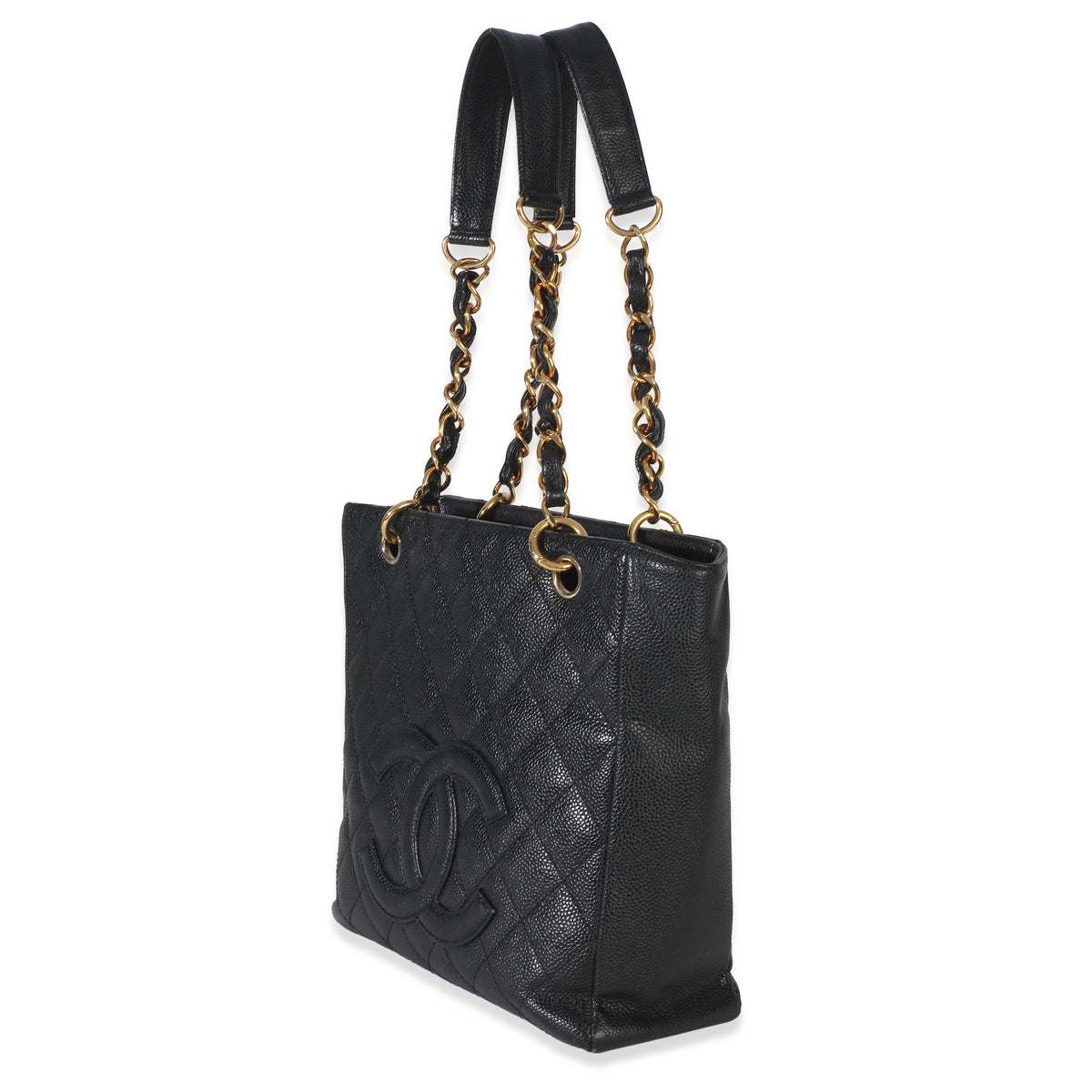 Chanel Black Quilted Caviar Petit Shopping Tote Handbag sv