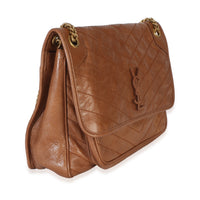 Saint Laurent Caramel Crinkled Calfskin Matelasse Medium Niki Chain Satchel Handbag pv