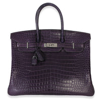 Hermès Amethyst Matte Niloticus Crocodile Birkin 35 PHW Handbag fv