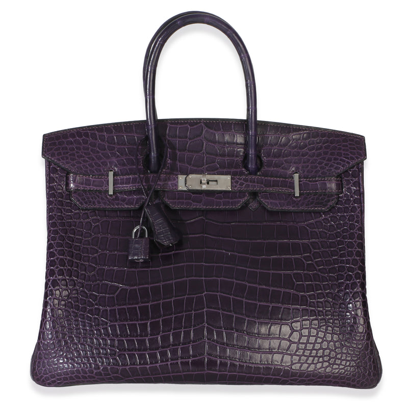 Hermès Amethyst Matte Niloticus Crocodile Birkin 35 PHW Handbag fv