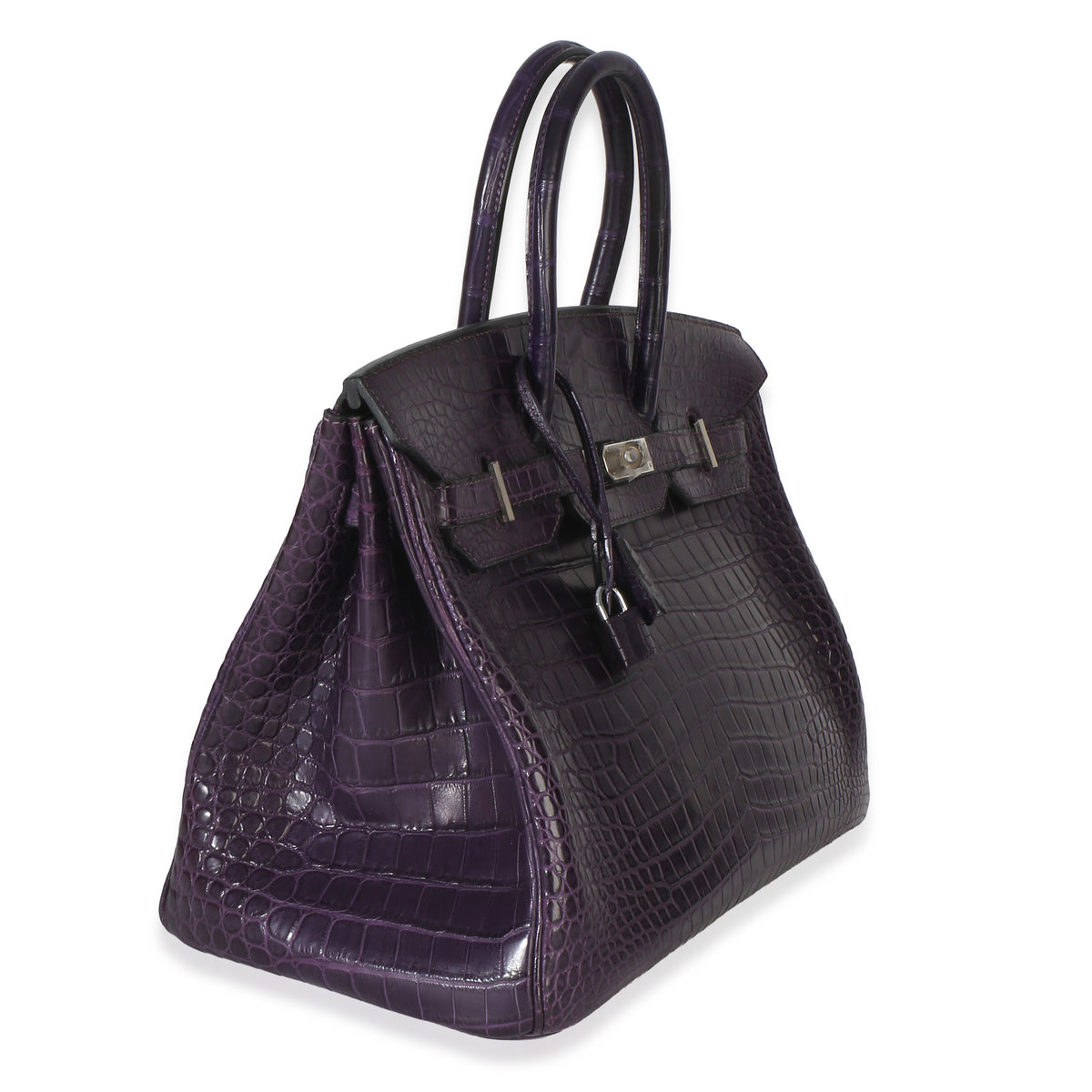 Hermès Amethyst Matte Niloticus Crocodile Birkin 35 PHW Handbag pv