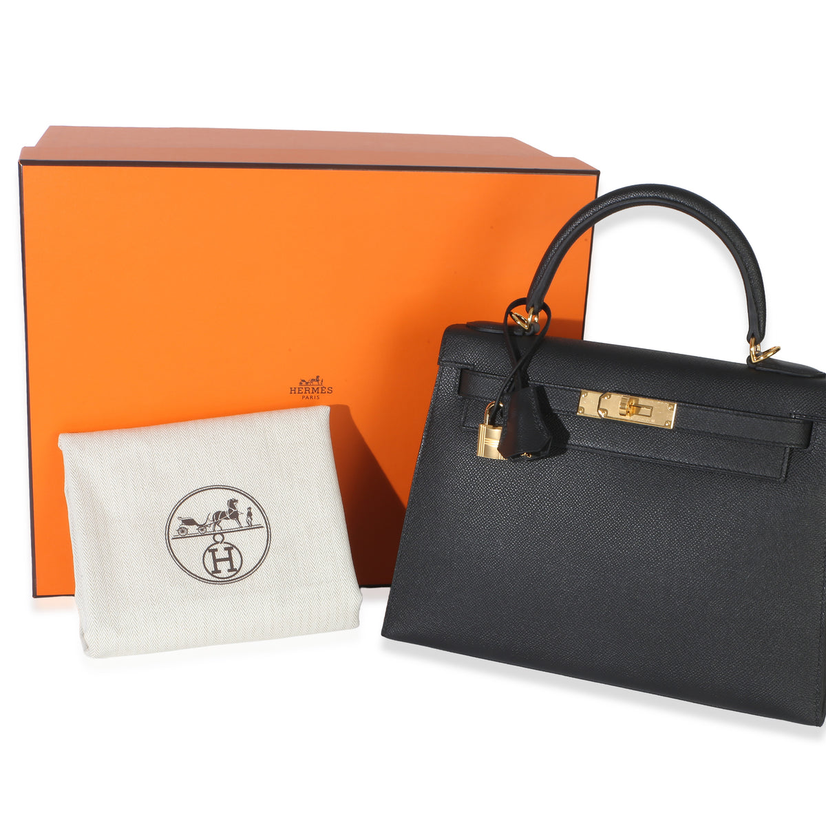 Hermès Black Epsom Sellier Kelly 28 PHW Handbag av